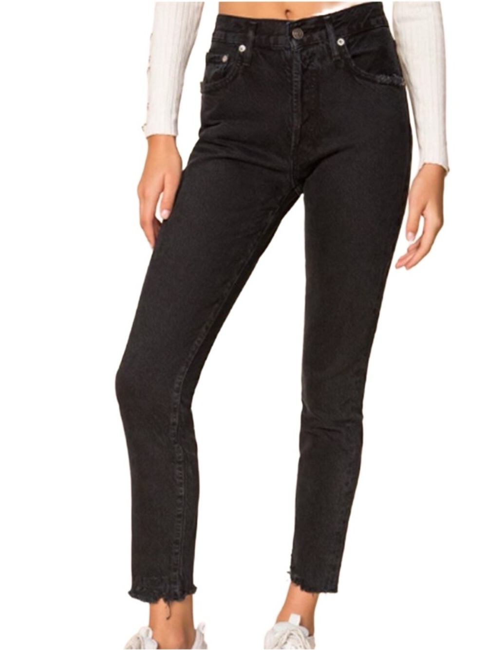 AGOLDE Jamie black Button Fly Skinny Ankle jeans raw hem size 28